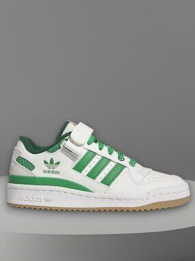 Adidas Forum Low White Green Kids Sneakers Velcro Strap Classic Trainers